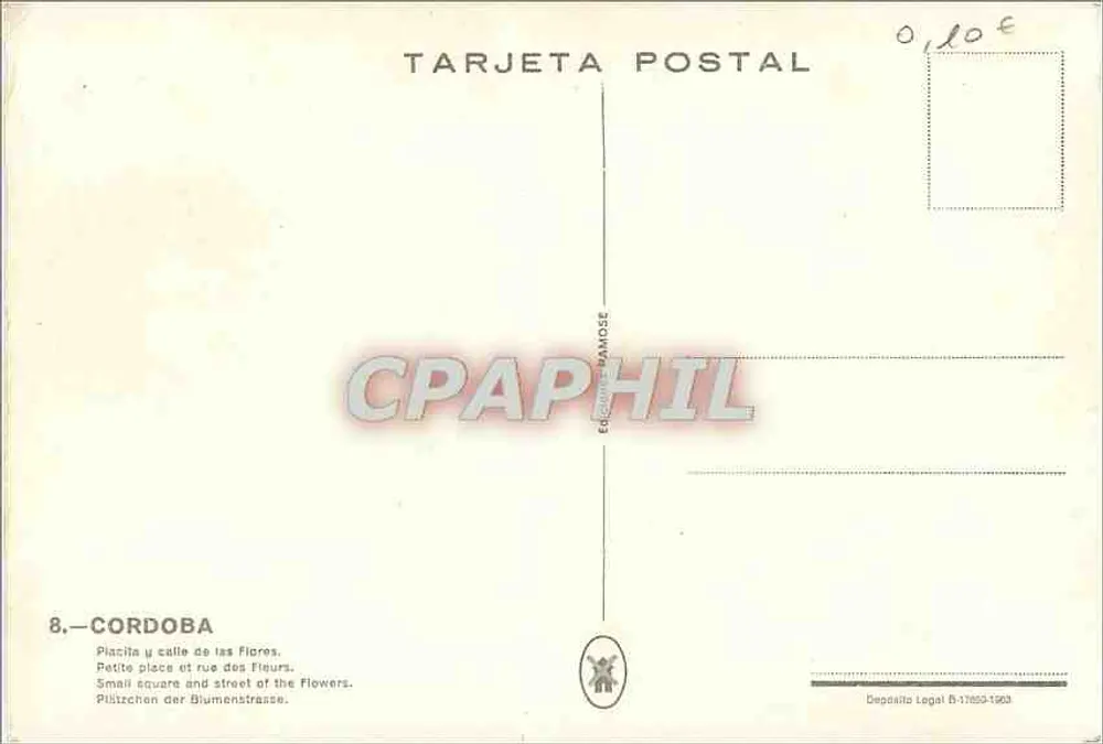 Córdova — Pequena praça e rua das Flores — Ediciones Ramose - Verso