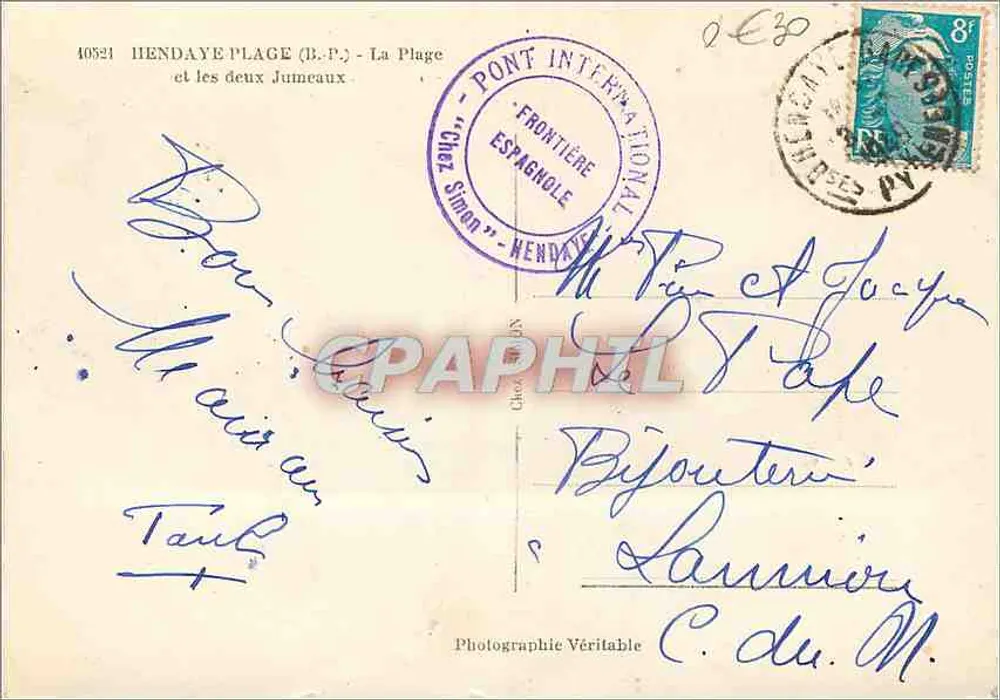 Hendaya Plage (B.P.) — La Plage et les deux Jumeaux — Elcée - Verso