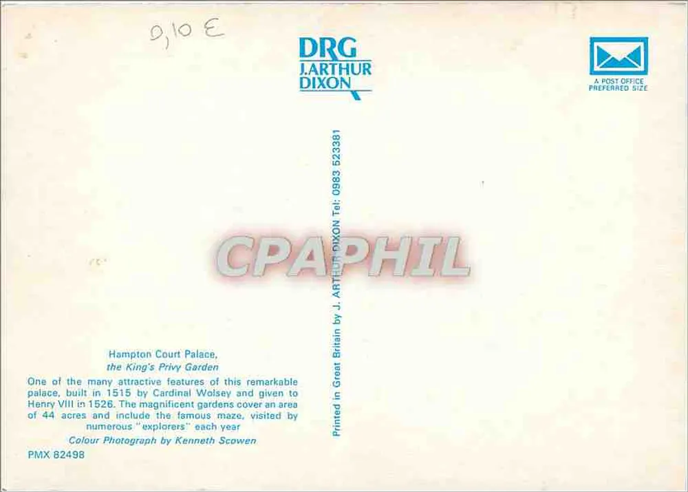 Hampton Court Palace — le Jardin Privé du Roi — DRG J. Arthur Dixon - Verso
