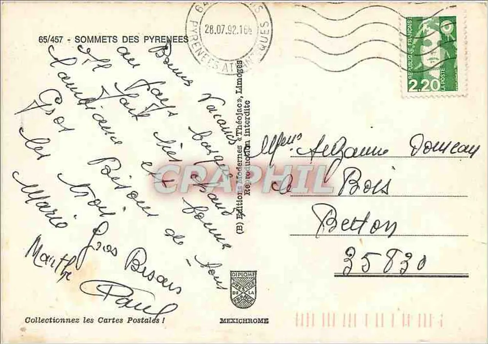 Os Pirineus — cume, cascata e flores — edições Théolac, n°65/457 - Verso