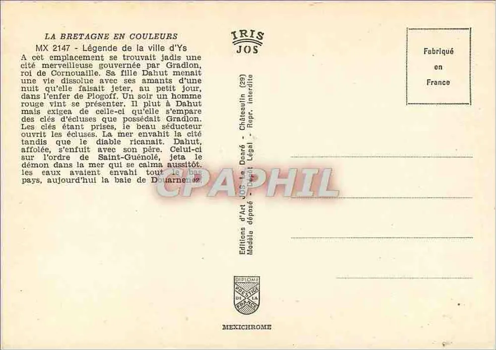 Legende der Stadt Ys — Editions d'Art Jos — Nr. MX 2147 - Rückseite