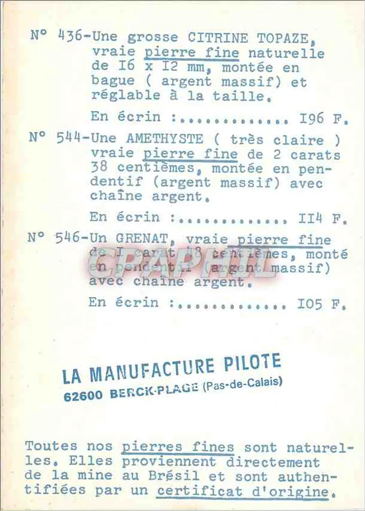 Feine Steine — Silberjuwelen — La Manufacture Pilote, Berck-Plage - Rückseite