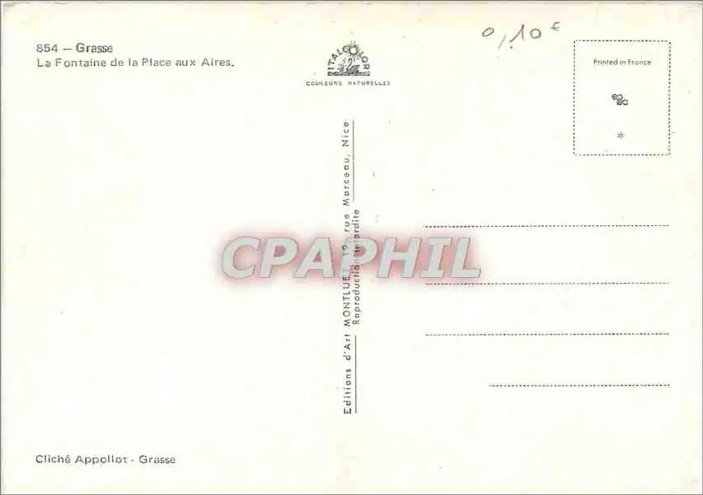 Grasse - La Fontaine de la Place aux Aires — Éditions d'Art Montluet, Nice - Verso