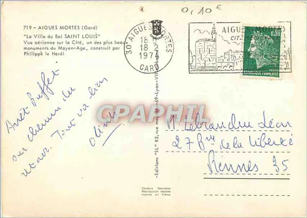 Aigues-Mortes (Gard) — Luftbild der Stadt — Éditions Naturelles - Rückseite