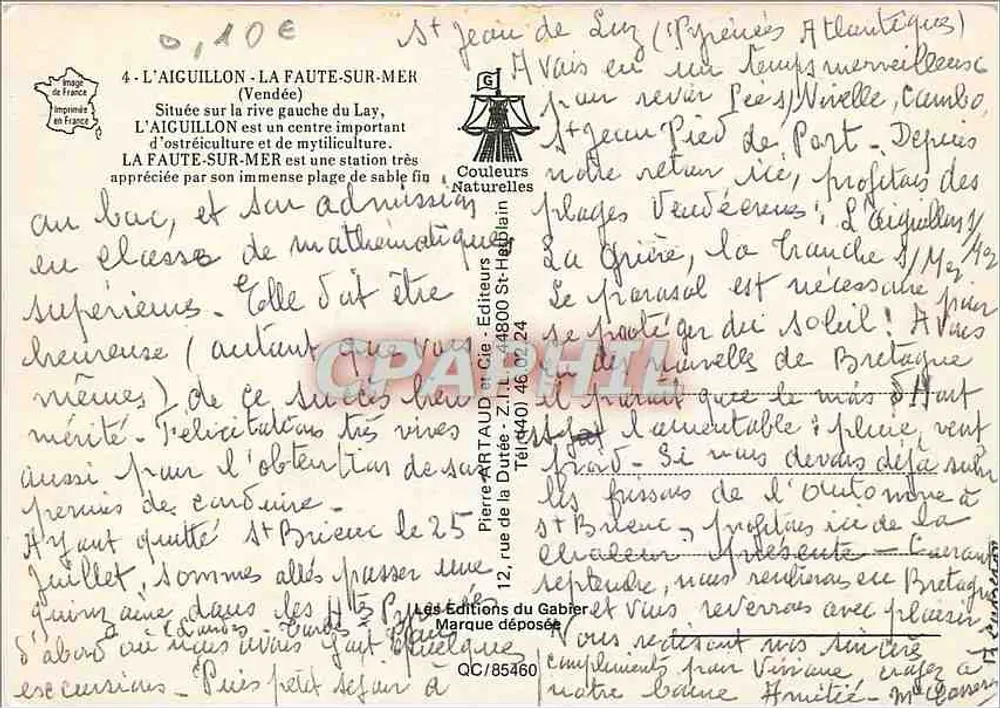 L'AIGUILLON-LA FAUTE-sur-MER — vue aérienne et plage — Couleurs Naturelles - Verso