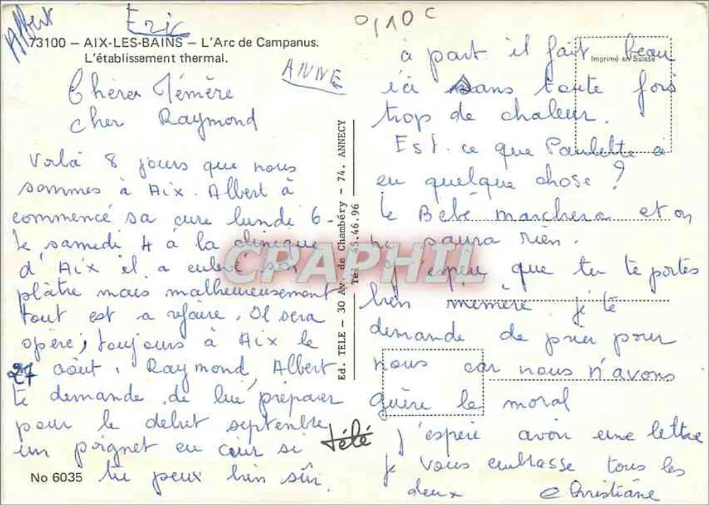 Aix-les-Bains — The Arc of Campanus — The Thermal Establishment — Publisher TELLE - 74, Annecy - Back