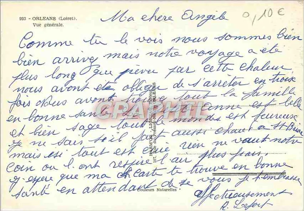 Orléans — Vista geral — Editor: L'Imprimerie de l'Orléanais, n° 993 - Verso