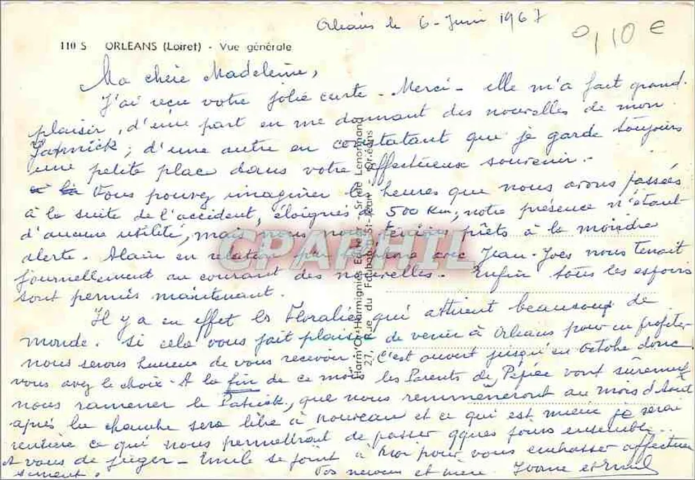 Orléans — Vista geral — Editor: Tarot & Hébert, n° 110 S - Verso