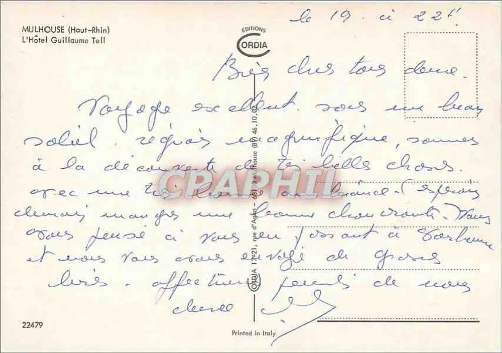 Mulhouse (Haut-Rhin) — Das Hotel Guillaume Tell — Éditions Ordia - Rückseite