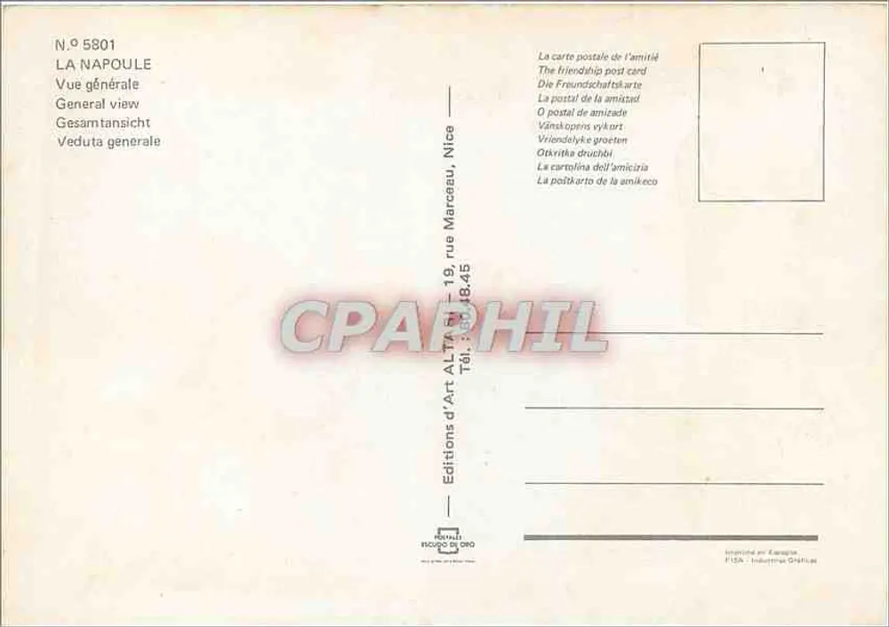 Nice — Visão geral — Edições de Arte ALTARO, N° 5801 - Verso
