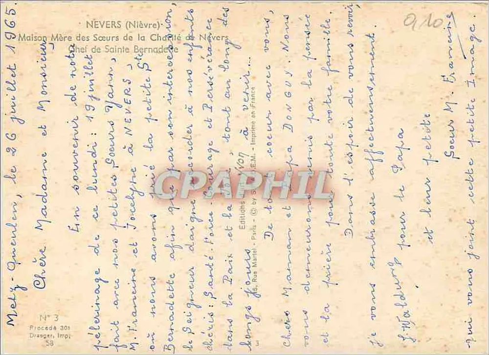 Schwester im Gebet — Mutterhaus der Schwestern der Caritas von Nevers — Éditions M. B. France - Rückseite