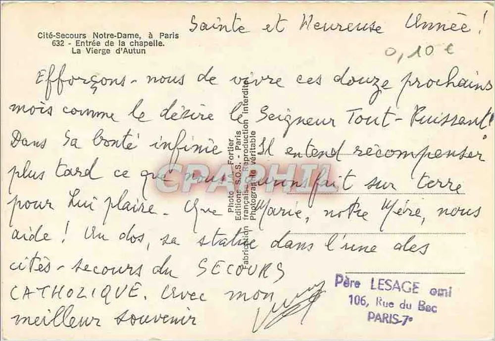 Notre-Dame de l'Assomption — chapelle de la Cité-Secours — éditeur S.O.S. Paris, n° 632 - Verso