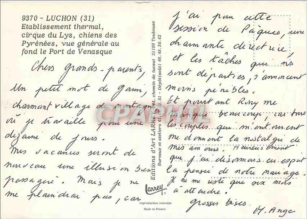 Luchon — vue générale, cirque du Lys, chien grand-père — Éditions d'Art Larrey - Verso