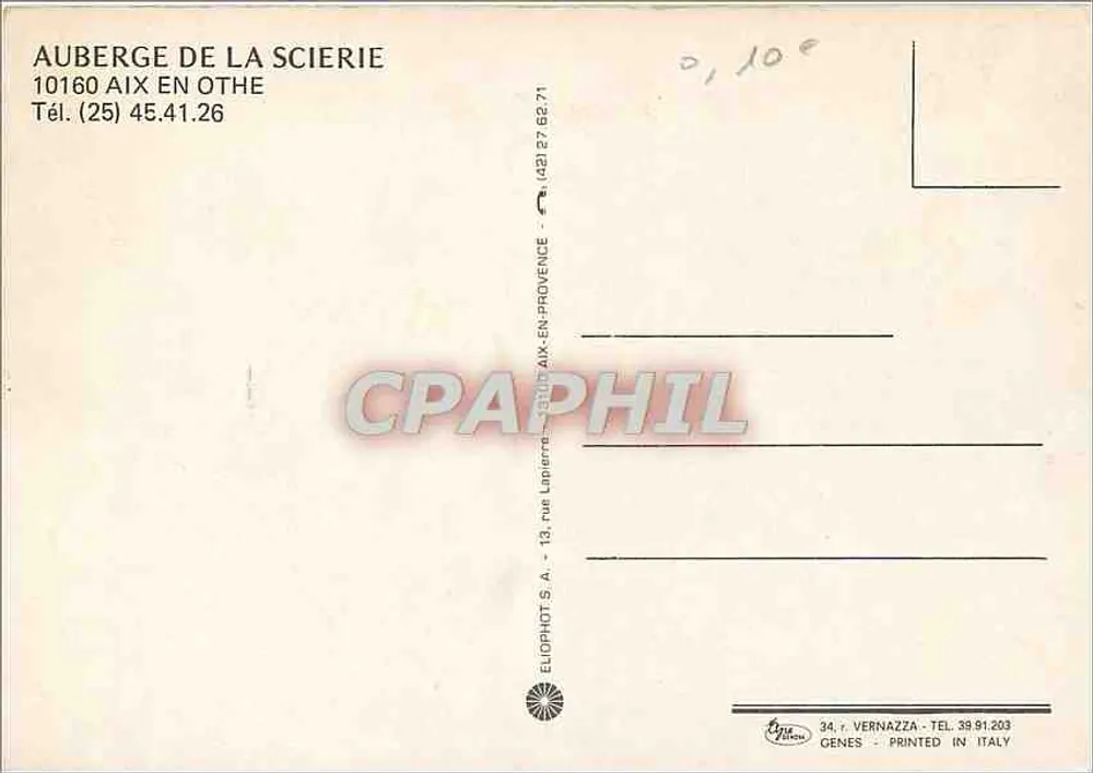 Auberge de la Sciérie — Aix-en-Othe — Editor Eliphot S.A. - Verso