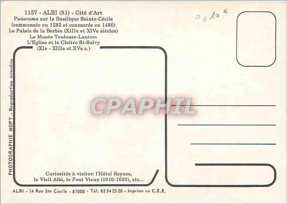 Albi — Panorama de la ville et de la cathédrale — Imprime en C.E.E. - Verso