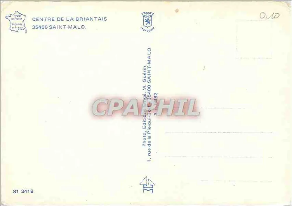 Castelo de estilo neoclássico — Saint-Malo — Editor M. Guérin, 35400 Saint-Malo - Verso