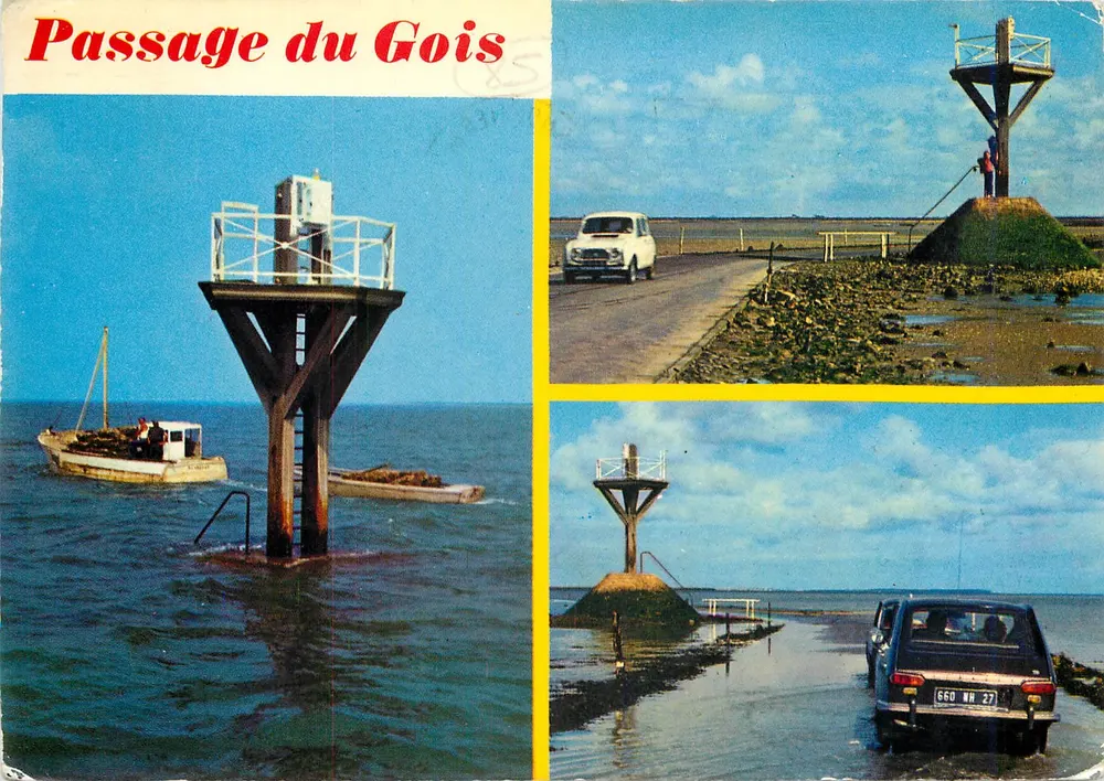 Passage du Gois — uitzicht op de lantaarn en voertuigen — Editeur de l'Estaque, Noirmoutier - Voorkant