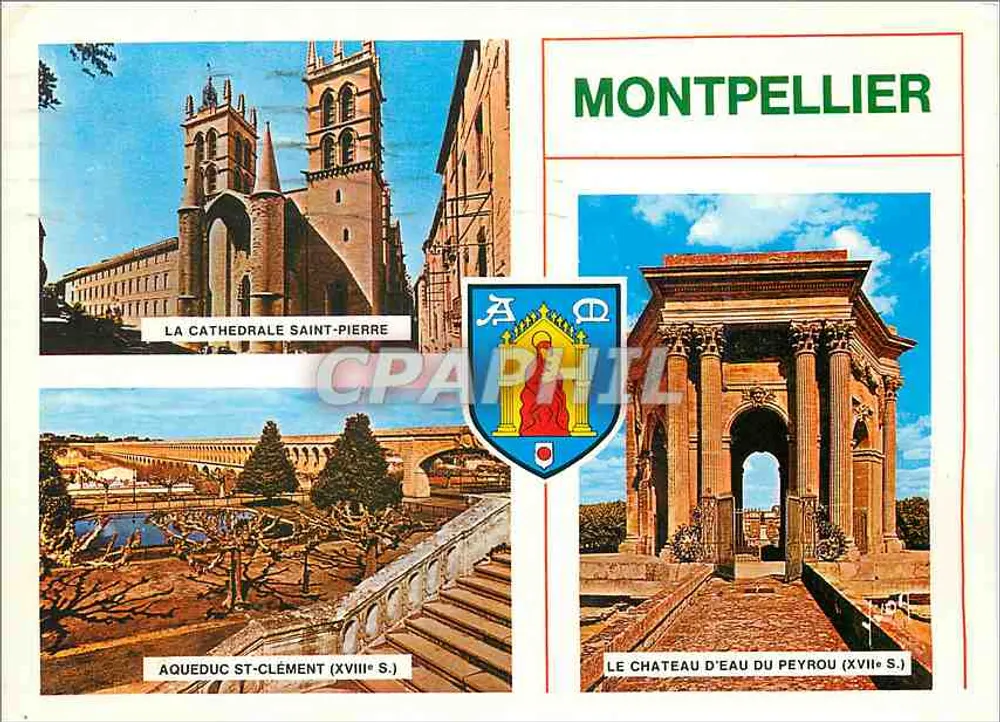 Montpellier — Kathedrale Saint-Pierre, Aquädukt Saint-Clément (18. Jahrhundert), Wasserbauwerk des Peyrou (18. Jahrhundert) — Couleurs et Lumière de France - Vorderseite