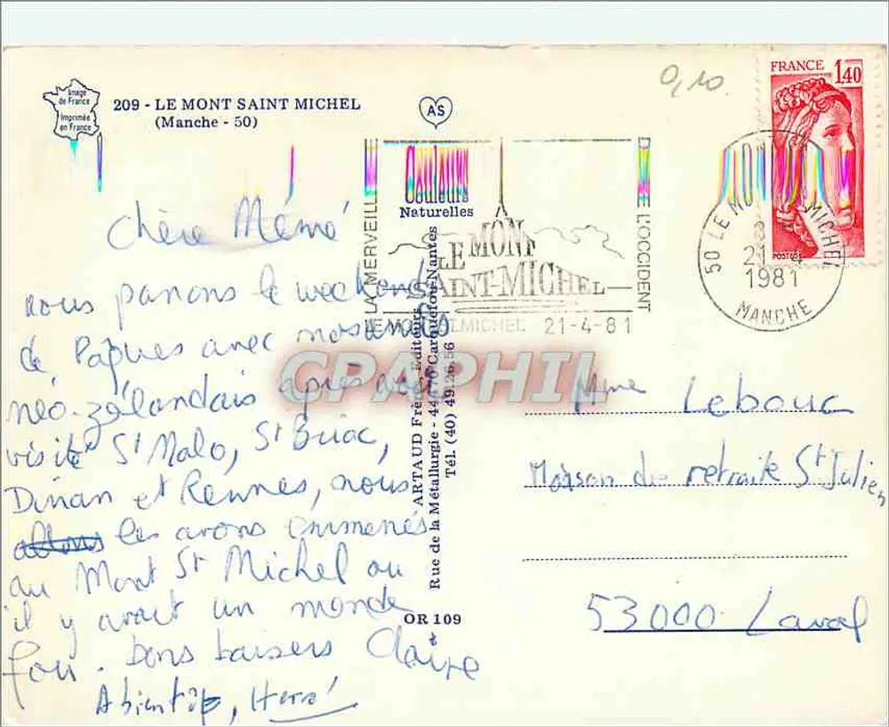 O Monte Saint-Michel — vista aérea — Artaud Frères, n° 209 - Verso