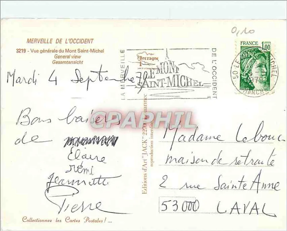 Mont Saint-Michel — Vue générale — Éditions d'Art 'JACK' n°3219 - Verso