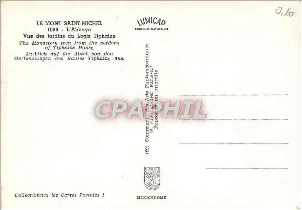 Mont Saint-Michel — Ansicht aus den Gärten des Logis Tiphaine — Verlag LUMICAP - Rückseite
