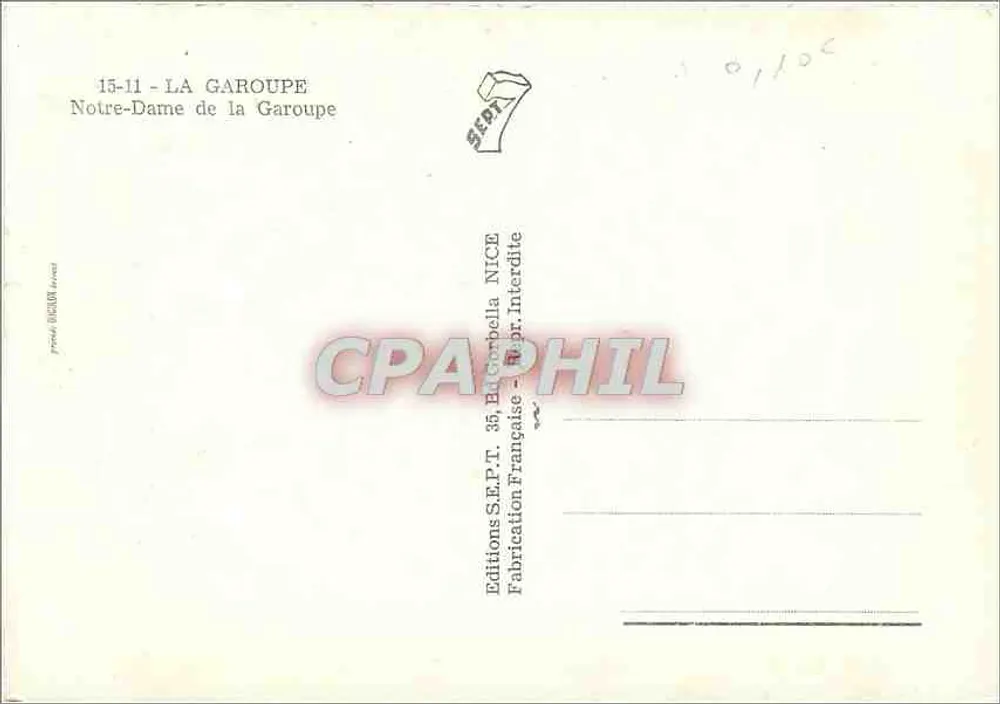 La Garoupe — Nossa Senhora da Garoupe — Edições S.E.P.T. Nice - Verso