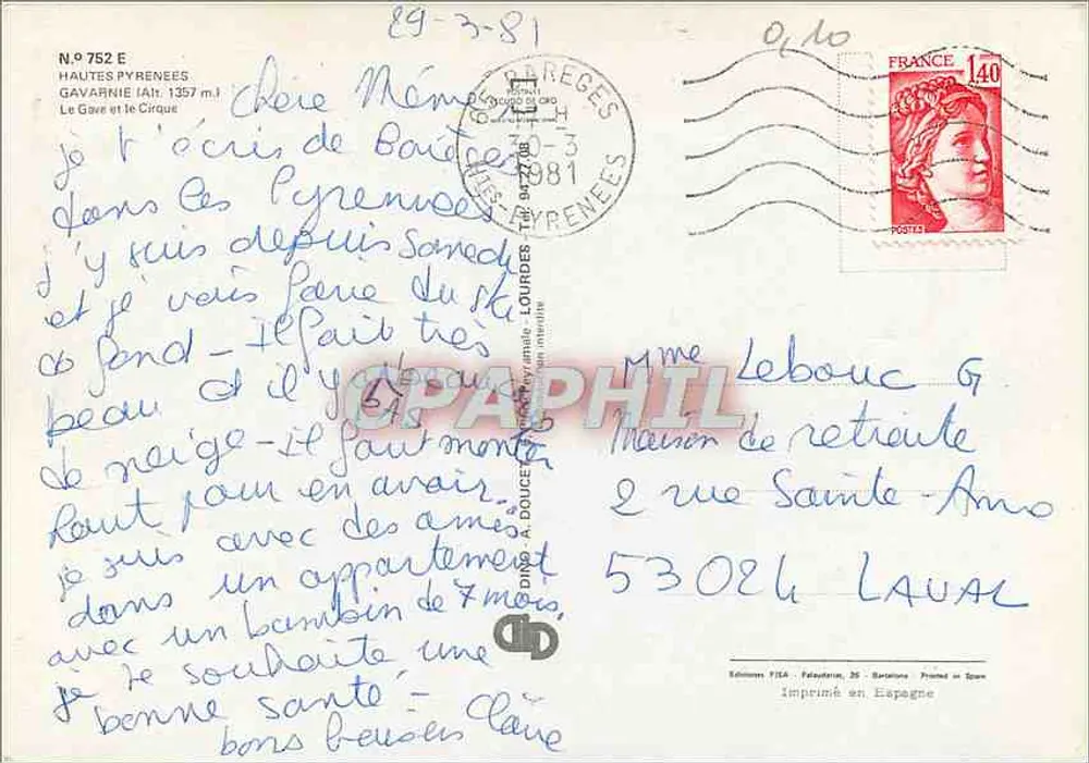 Gavarnie — Der Gave und der Cirque — Éditions FISA, n° 752 E - Rückseite