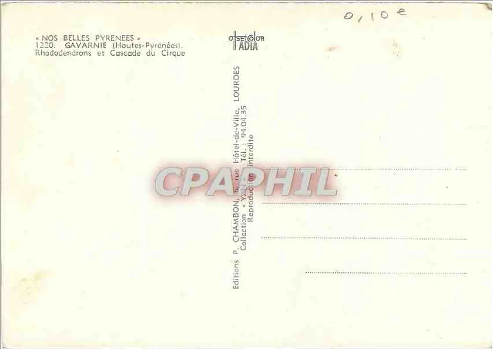 Gavarnie — Ansicht von Rhododendren und Cirque-Wasserfall — Editions P. Chambon, Lourdes - Rückseite