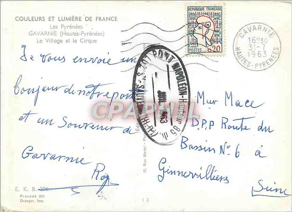 Das Dorf und der Cirque — Gavarnie (Hautes-Pyrénées) — Verlag Draeger, Imp. Procédé 301 - Rückseite