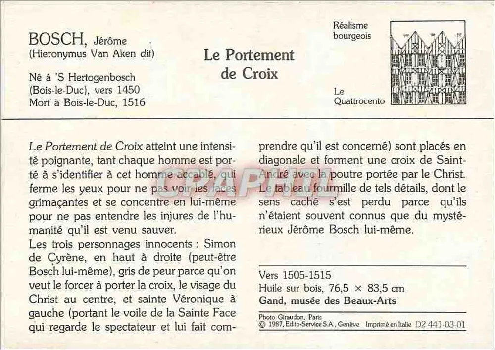 O Carregamento da Cruz — Jérôme Bosch — Editor: Editio-Service S.A., Genebra, n° D2 441-03-01 - Verso