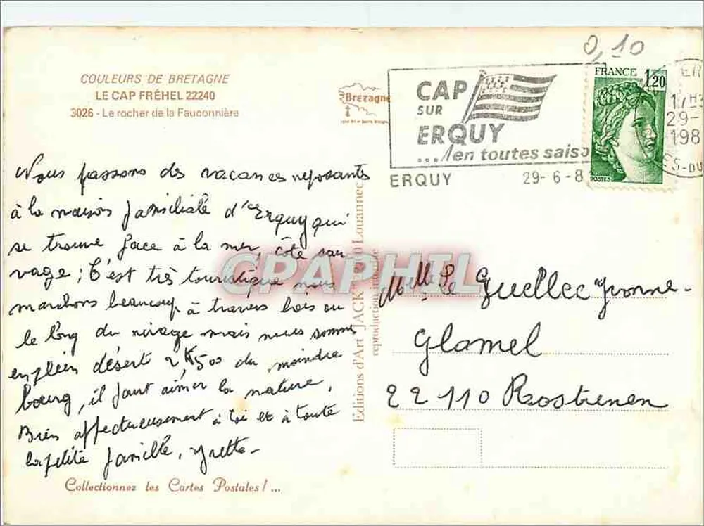 Cap Fréhel — Der Fauconnière-Felsen — Éditions d'Art Jack - Rückseite