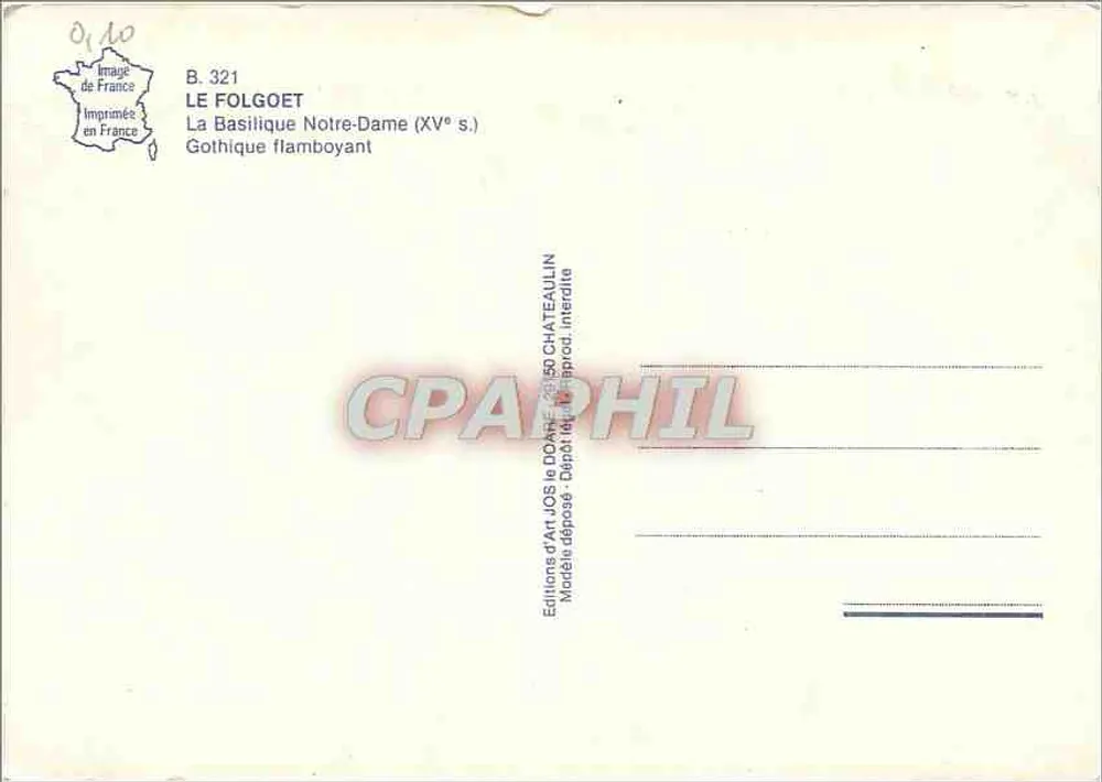 Le Folgoët — Basilika Notre-Dame (15. Jahrhundert) — Éditions d'Art Jos Châteaullin, Nummer B 321 - Rückseite