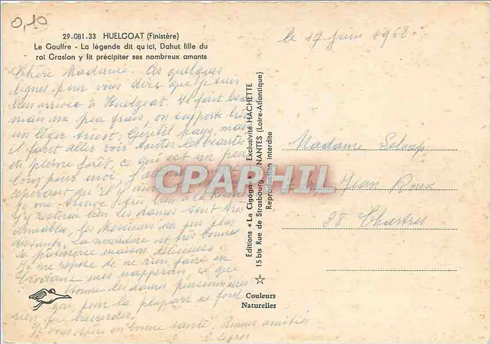 Der Gouffre — Die Legende erzählt, dass hier Dahut ihre zahlreichen Geliebten in den Tod stieß — Éditions La Cigogne, Nantes - Rückseite