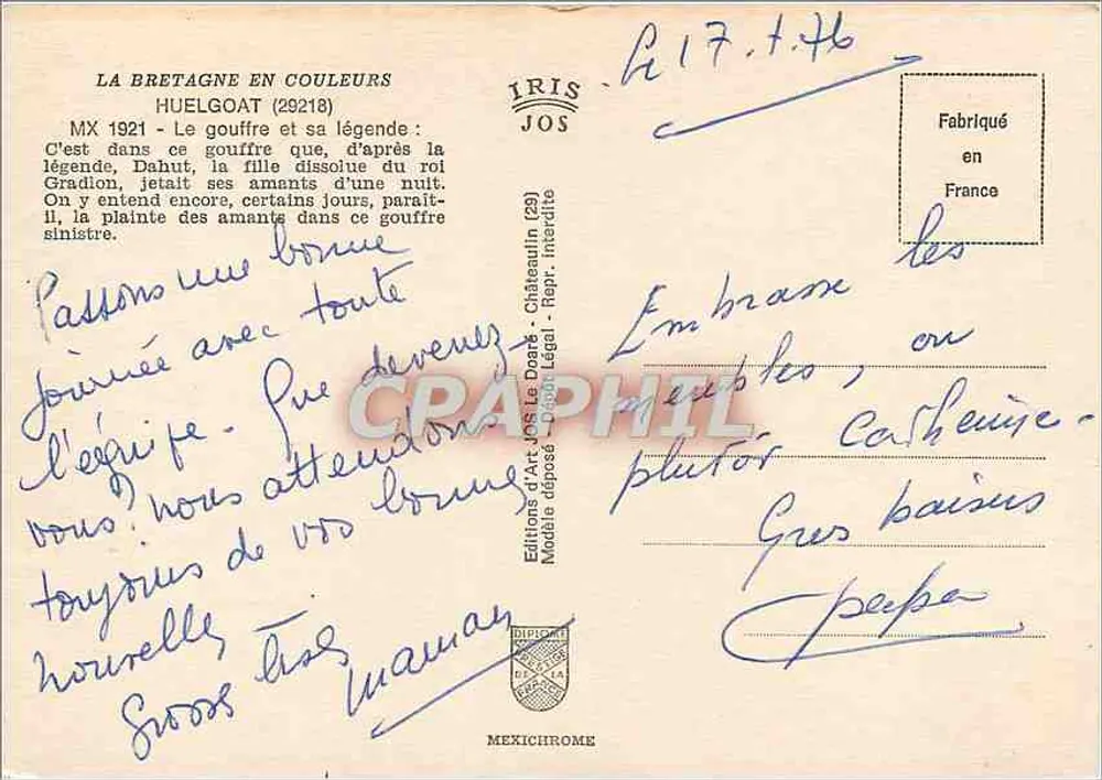 Der Gouffre und seine Legende — Jos — MX 1921 - Rückseite