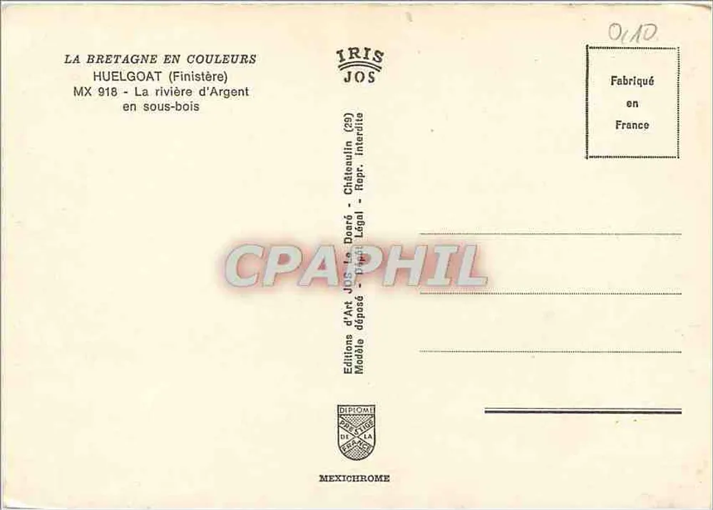 La Rivière d'Argent - Huelgoat — Art Editions JOS, Serie MX 918 - Rückseite