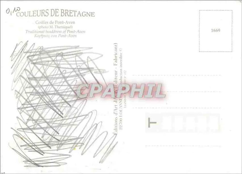 Coiffes de Pont-Aven — Bretagne — Edições de Arte J. LOVANN — n° 1669 - Verso