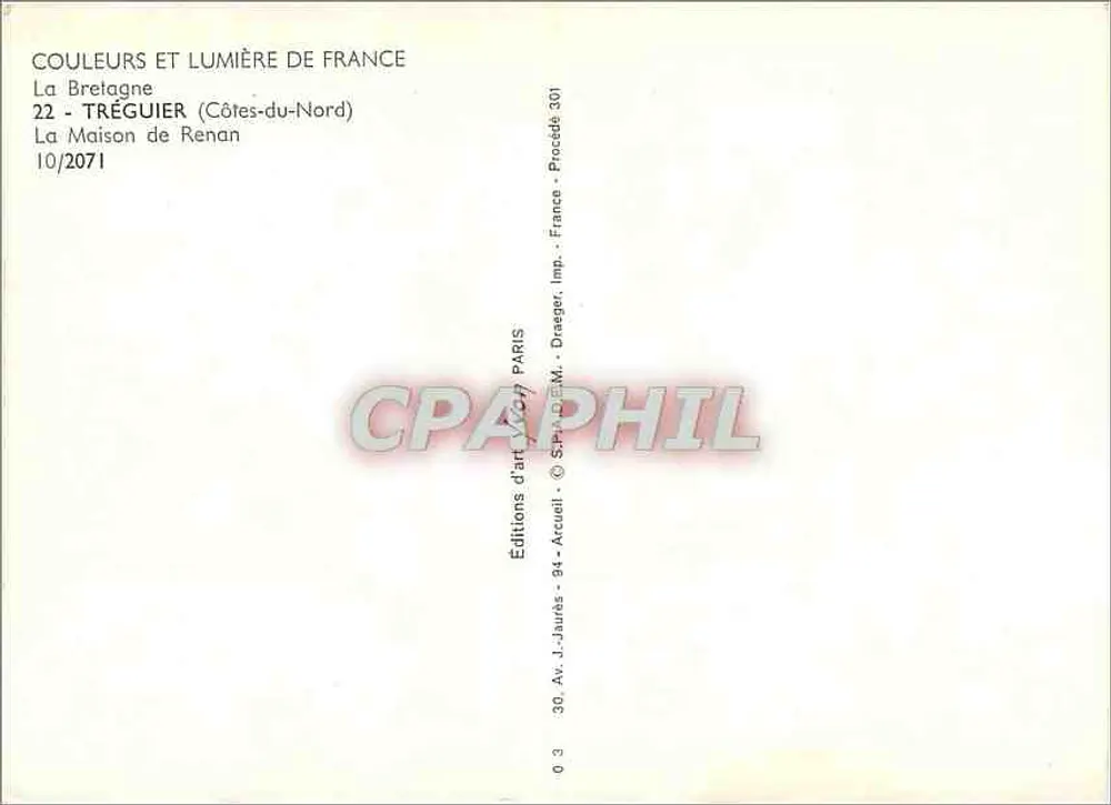 La Maison de Renan — Tréguier (Côtes-du-Nord) — Éditions d'art Arcuail - Rückseite