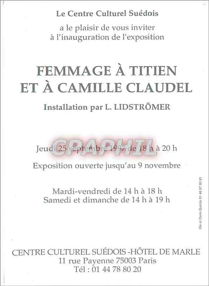 Cappello a forma di cono ricoperto di pagine di giornale — Esposizione 'Femmage a Titien e a Camille Claudel' — Centro Culturale Svedese, Parigi - Verso