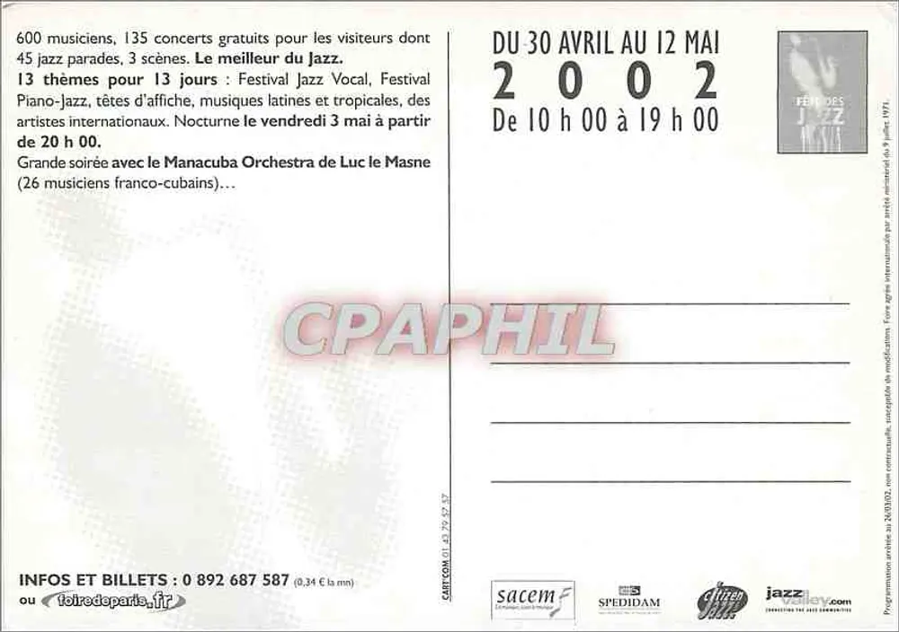 3. Jazz-Festival — Paris Expo Porte de Versailles — 2002 - Rückseite
