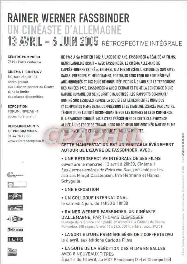 Rétrospective von Rainer Werner Fassbinder im Centre Pompidou — Éditions Éditions du Centre Pompidou - Rückseite
