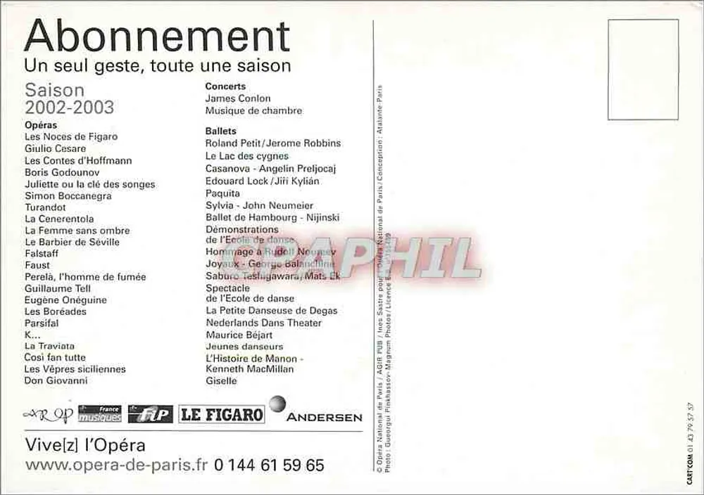 Nationaal Opera van Parijs — Seizoen 2002-2003 — Abonnee - Achterkant