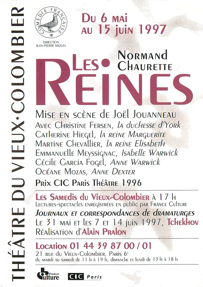 Les Reines — Normand Chaurette — Théâtre du Vieux-Colombier - Vorderseite