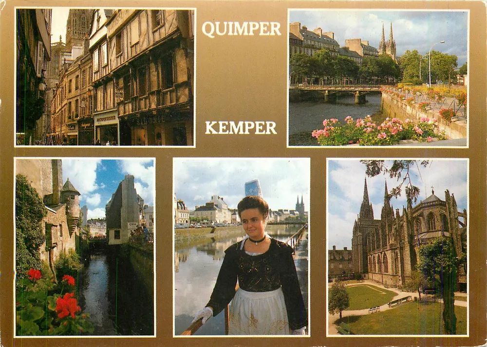 Quimper — Alte Häuser, Kathedrale, regionales Kleid — Éditions d'Art 'Jack' Louannec, Nr. 2480 - Vorderseite