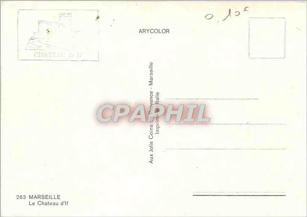 O Castelo de If — Marselha — Impressor ARYCOLOR - Verso