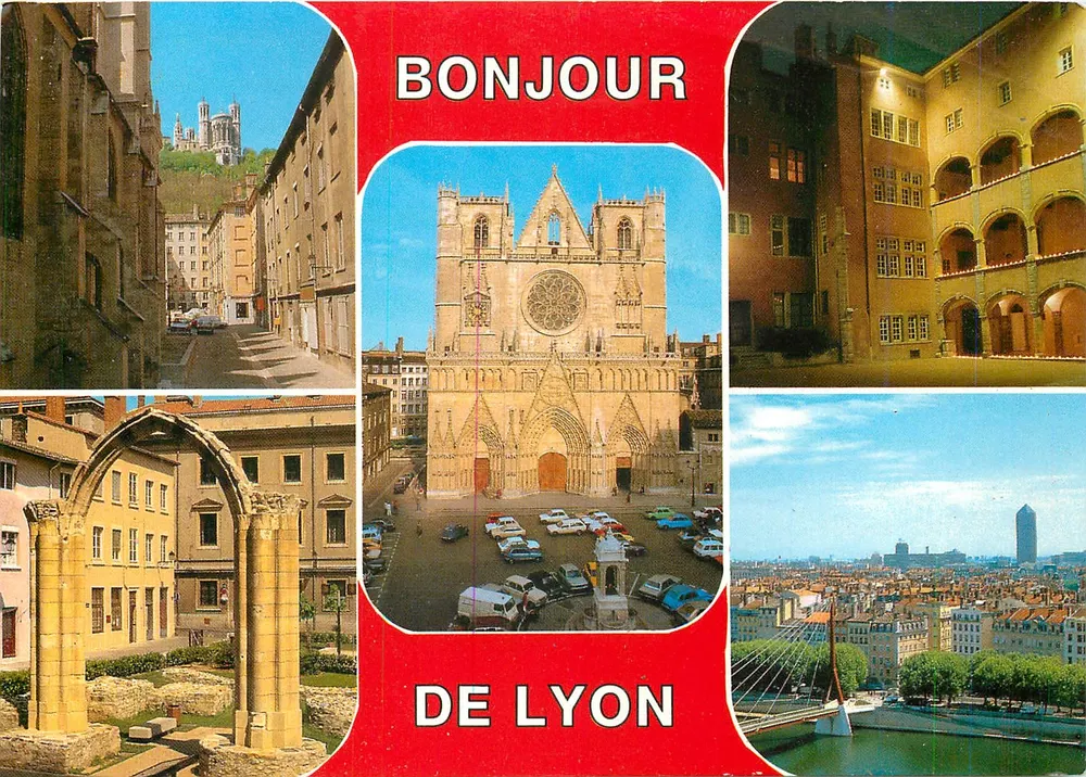 Lyon — vista panorâmica com catedral e ponte — editor Création Lyon - Frente