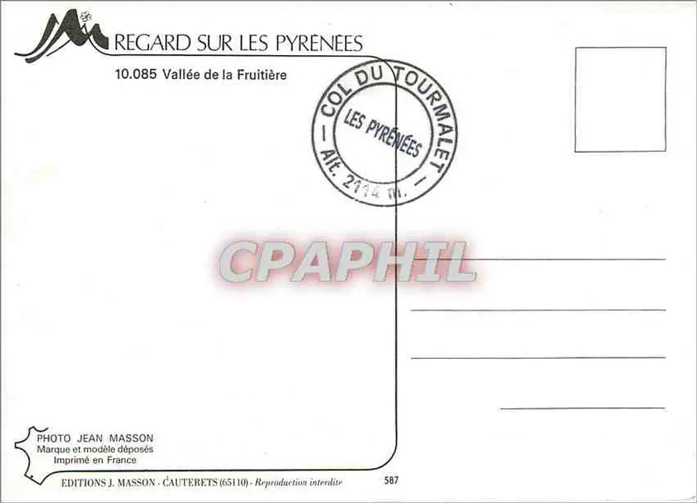 Vale da Fruitière — Col do Tourmalet — Edições J. Masson - Verso