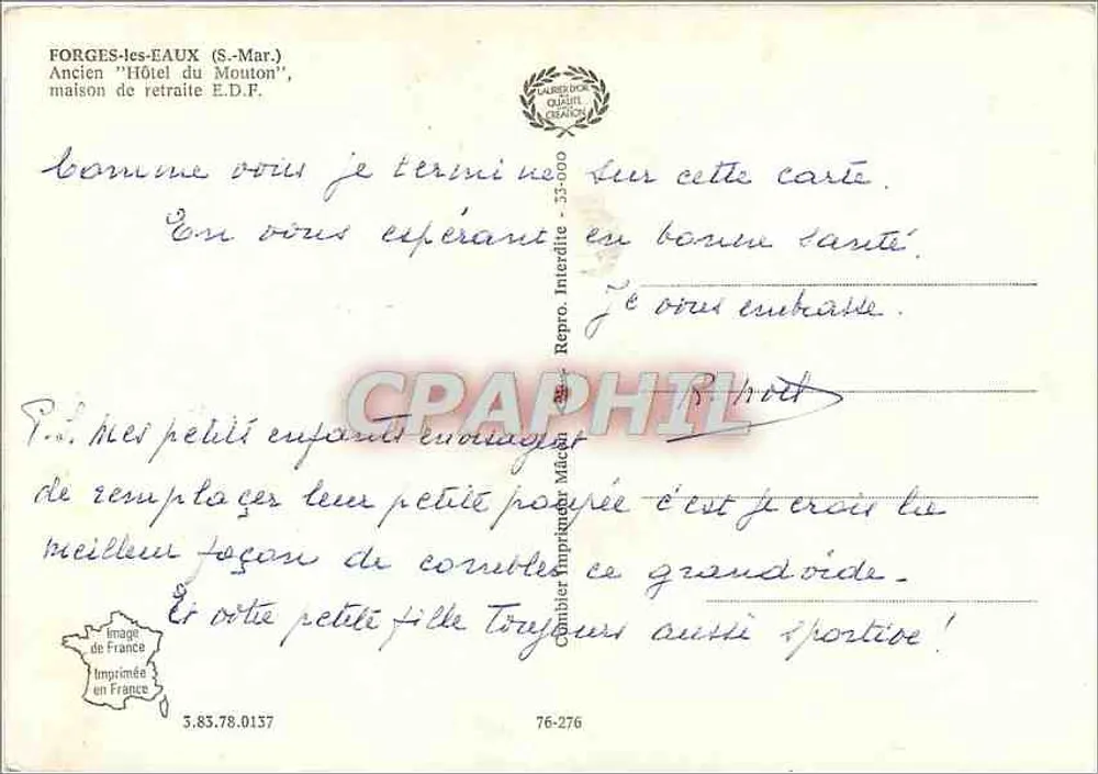 Forges-les-Eaux (S.-Mar.) - Ehemaliges Hotel du Mouton, E.D.F. Altersheim - Verleger Cinq - Rückseite