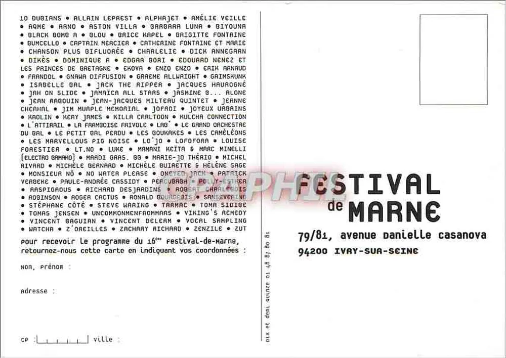 Festival Marne — 16. edycja — 8-20 października 2002 — wydawca France Inter - Rewers