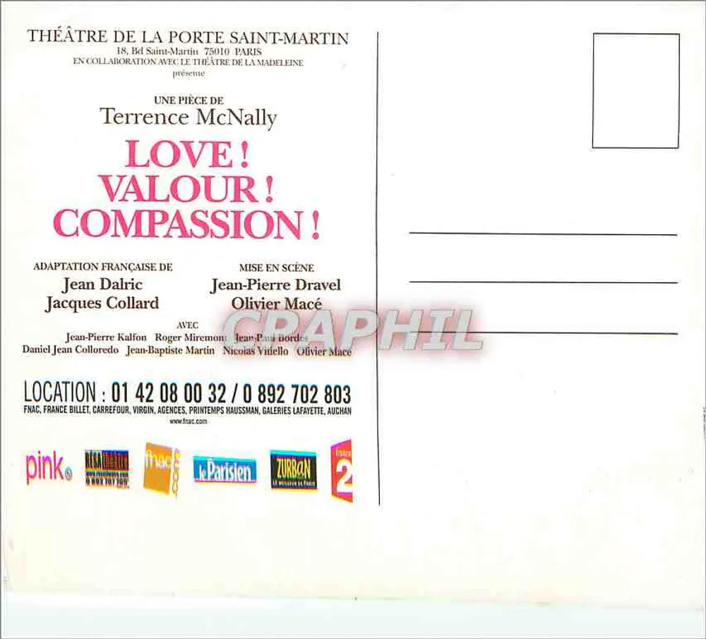 Love! Valour! Compassion! — Stück von Terrence McNally am Théâtre de la Porte Saint-Martin — Theaterausgabe - Rückseite