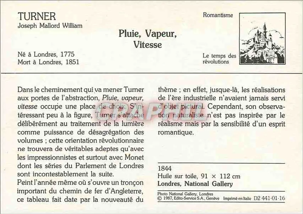 Regen, Stoom, Snelheid — Turner — Édito-Service S.A., Genève, serie D2 441-01-16 - Achterkant